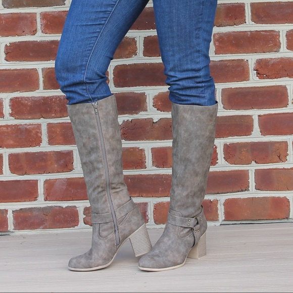 New Brown Heel Knee Zipper Boot Faux Leather - Picture 6 of 8